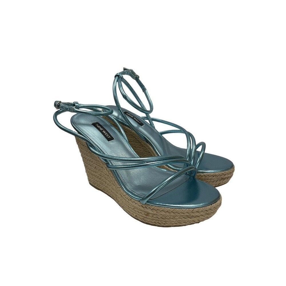 NINE WEST Womens Blue 1-1/2" Platform Hipsta Open Wedge Espadrille Shoes 9 M